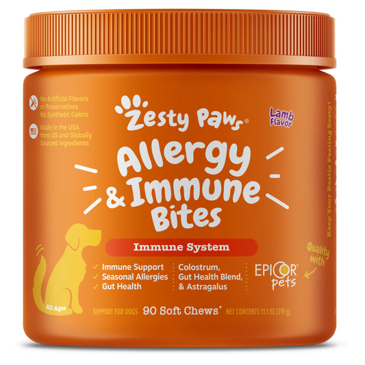 Zesty Paws Dog Allergy Relief- Dog Itching Skin Relief- Dog Probiotics for Itchy Skin and Itchy Ears- Dog Allergy Paw Relief- Dog Allergy Chews- Dog Itch Relief - Dog Skin Allergy Relief - Lamb - 90ct