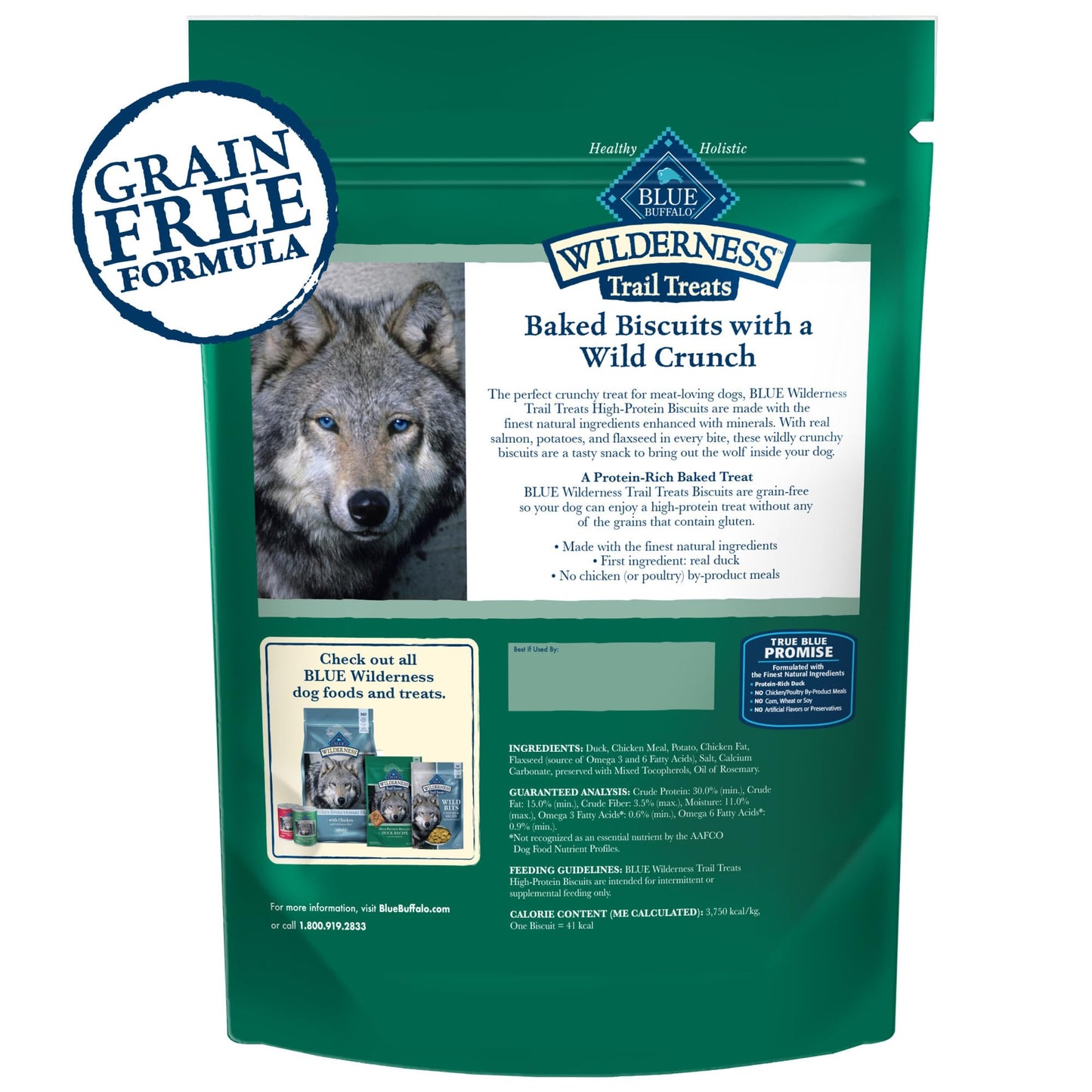 Blue Buffalo Wilderness Trail Treats High Protein Grain Free Dog Biscuits Crunchy Dog Treats, Duck Recipe, 10-oz Bag