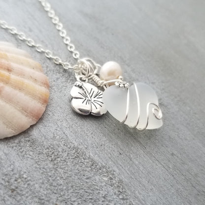 Yinahawaii Handmade Sea Glass Necklace, Wire Heart Necklace, Charm and Pearl Necklace, Sea Glass Jewelry Birthday Gift For Women (Moonstone - June)