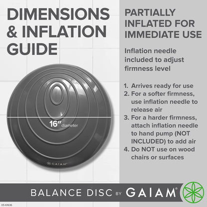 Gaiam Balance Disc Wobble Cushion Stability Core Trainer For Home Or Office Desk Chair & Kids Alternative Classroom Sensory Wiggle Seat - Grey , 16 Inch