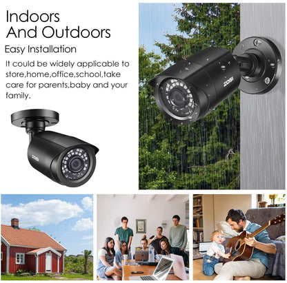 ZOSI 1080P 4 Pack HD TVI Security Cameras, 80ft Night Vision, Outdoor Indoor Weatherproof Bullet Camera for 1080P/5MP/4K HD TVI Analog CCTV DVR System