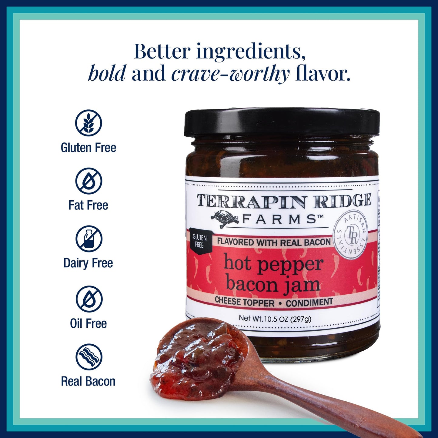 Terrapin Ridge Farms Hot Pepper Bacon Jam – Sweet & Spicy Spread with Real Bacon & Jalapeño – Gourmet Condiment for Cheese, Meats, and Appetizers – 10.5 oz Jar