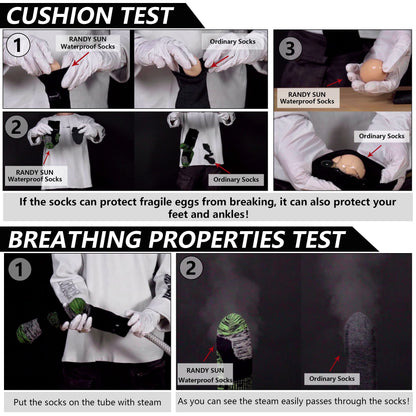 RANDY SUN Mens Waterproof Hiking Socks, Women's Skiing Camping Wading Trail Climbing Cycling Fishing Sports Windproof Business Crew Cushioned Socks, Black Grey M