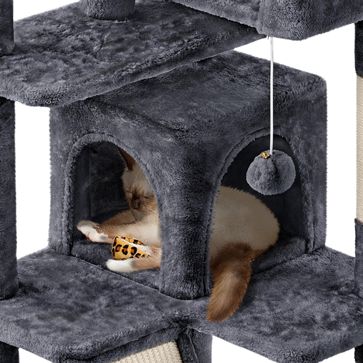 Yaheetech 57 inches Cat Tree for Indoor Cats, Multi-Level Cat Tower w/ 3 Perches, 2 Cat Condos, 2 Hanging Balls and Scratching Posts, Dark Gray