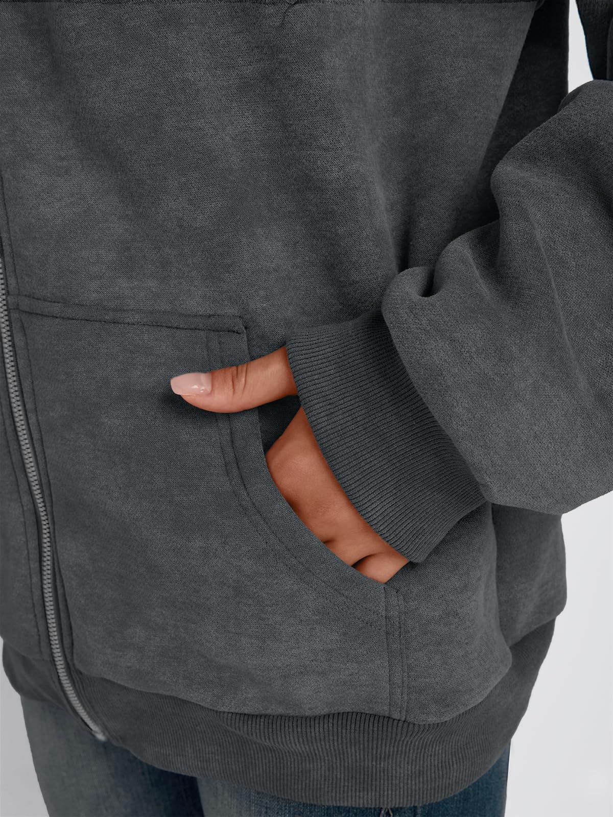 Trendy Queen Zip Up Hoodies for Women Acid Wash Oversized Sweatshirt Fall Fashion Jacket Cute Y2k Winter teen girls pullover Grey M