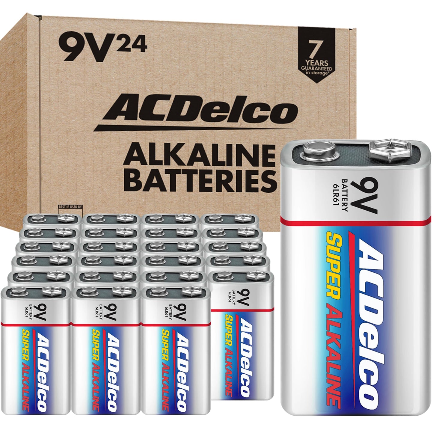ACDelco 24-Count 9V Batteries, Maximum Power Super Alkaline Battery for Home and Office, 7-Year Shelf Life, Reclosable Packaging