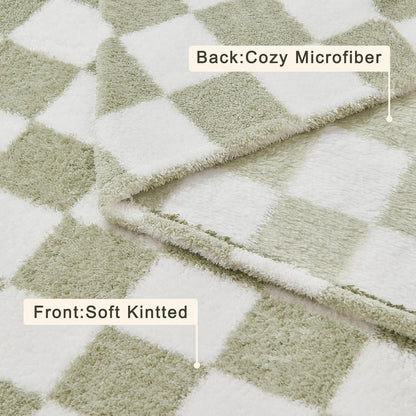 EMME Checkered Blanket Throw - 50"x60" Green Knit Blanket Soft Fluffy Patterned Throw Blankets for Couch, Sofa, Chair, Bed, Camping, Picnic, Travel