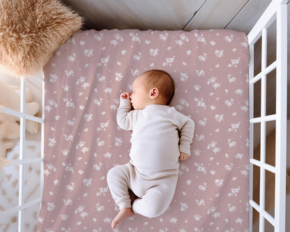 Crib Sheets Neutral - Fitted Baby Crib Sheets Bed for Girl Boy - 2 Pack Standard & Toddler Mattress (Antique Rose) - Buttery Soft Organic Cotton Blend