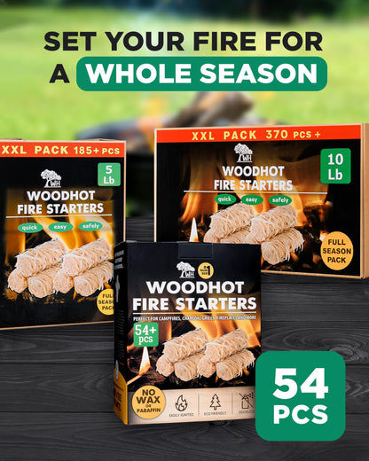 WH Natural Fire Starters for Campfires & Grill - 54+ Pack - Long-Burning Charcoal Starters - Odorless Firestarters for Outdoor Fire Pit, Fireplace - Quick Ignite