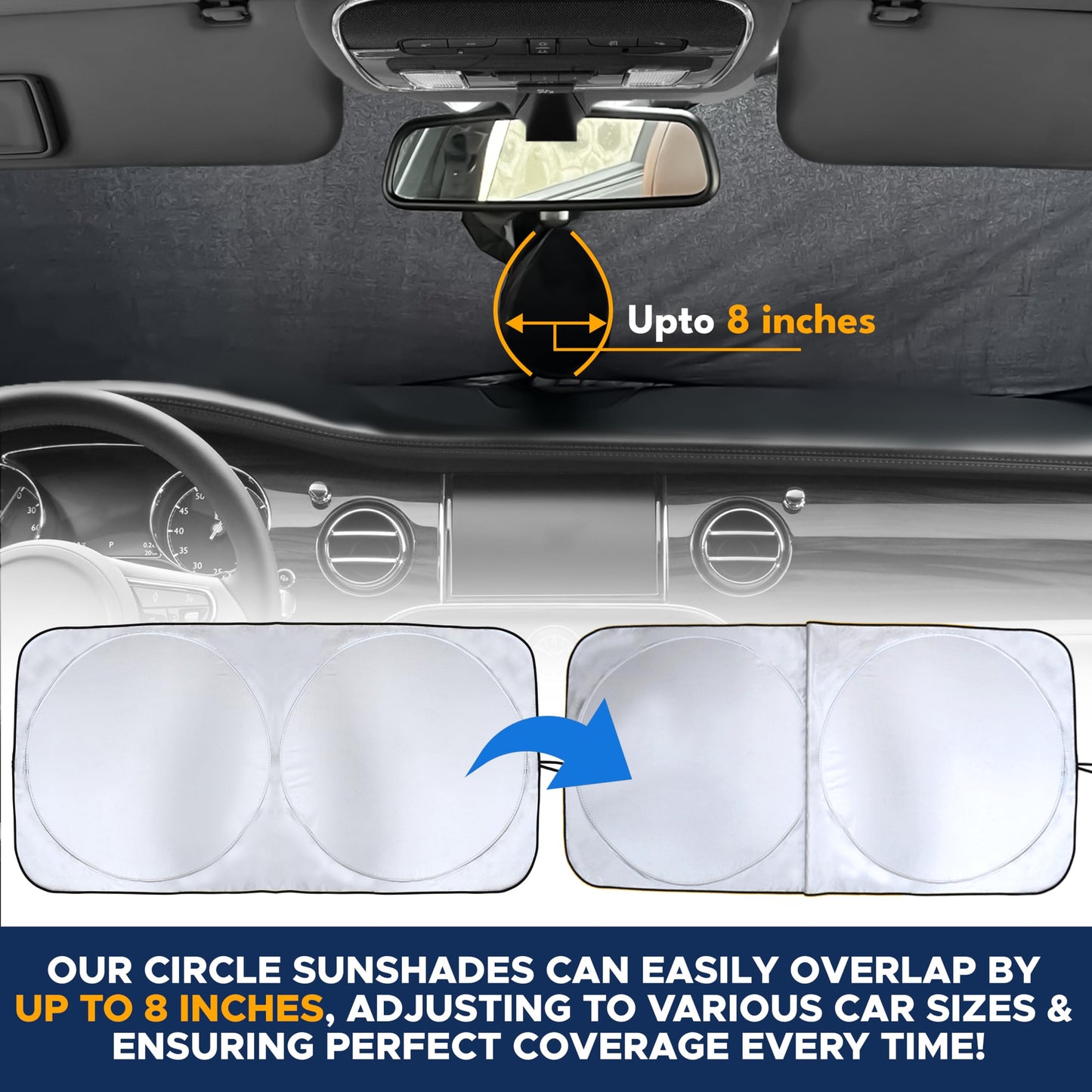 EcoNour Patented Design Car Windshield Sun Shade | Blocks 99% Heat & Keeps Interior Cool | Fits Cars, SUVs, Trucks | Automotive Sun Screen, Visor & Car Accessories for Summer | Medium (64x32 Inches)