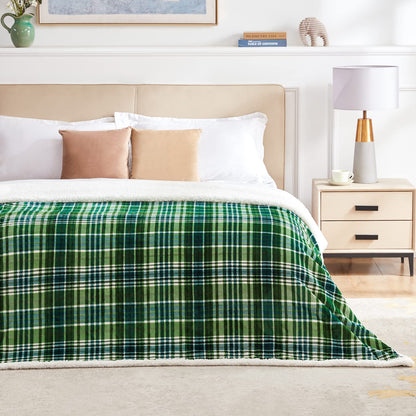 Touchat Sherpa Plaid Throw Blanket(60" X 70", Plaid Green), Fuzzy Fluffy Cozy Soft Blanket, Fleece Flannel Plush Twin Size Microfiber Blanket for Couch Bed Sofa