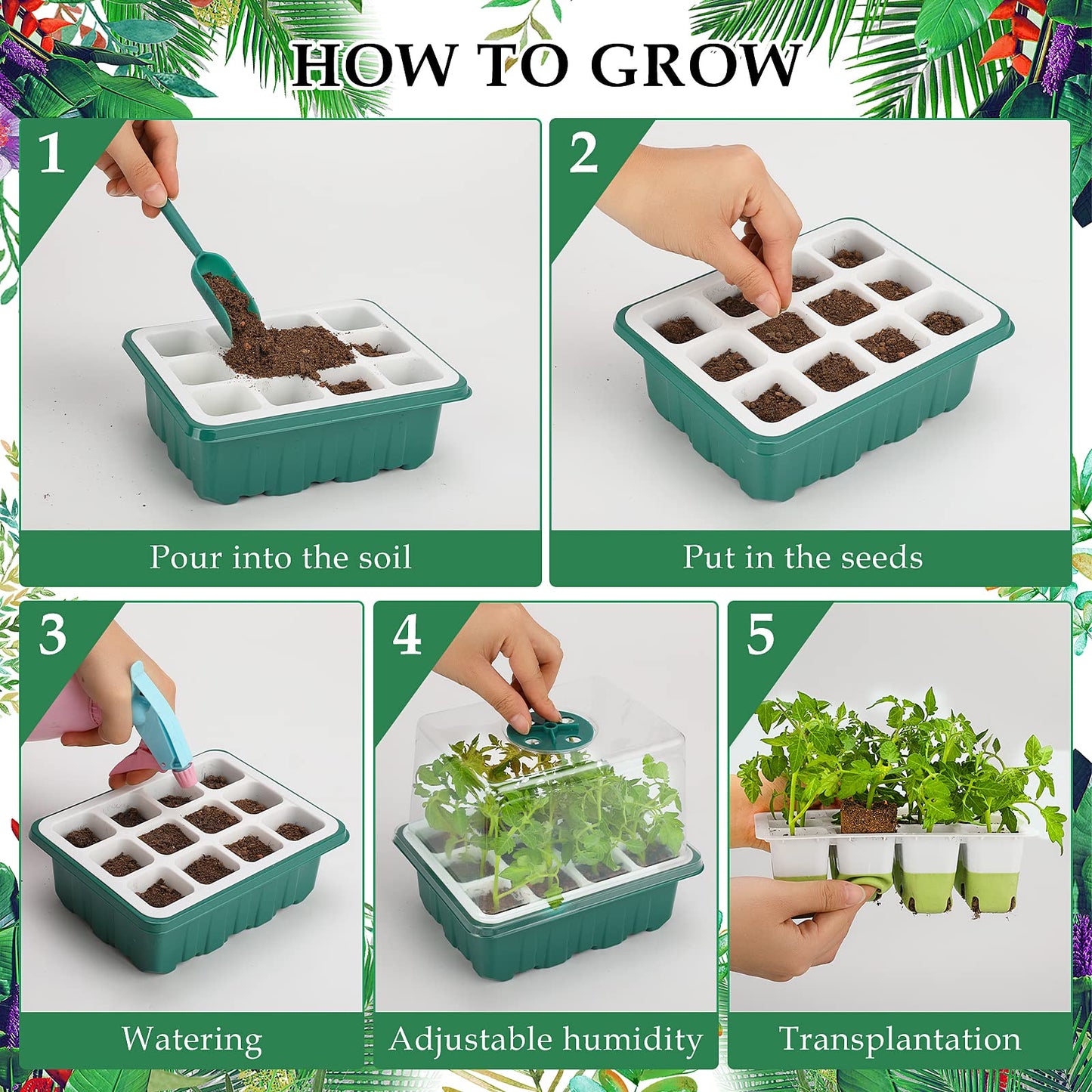Seed Starter Tray, 48 Cells Indoor Seed Starter Kit, Flexible Silicone Designed Seedling Starter Trays, Germination Tray with Humidity Dome & Lids(4in Height), Reusable & Dishwasher Safe, BPA-Free