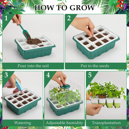 Seed Starter Tray, 48 Cells Indoor Seed Starter Kit, Flexible Silicone Designed Seedling Starter Trays, Germination Tray with Humidity Dome & Lids(4in Height), Reusable & Dishwasher Safe, BPA-Free