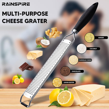 Upgraded Citrus Lemon Zester Grater, Easy Clean Dishwasher Safe, for Ginger Garlic Parmesan Cheese, 304 Stainless Steel Blade, Protect Cover, Baking Supplies, Black