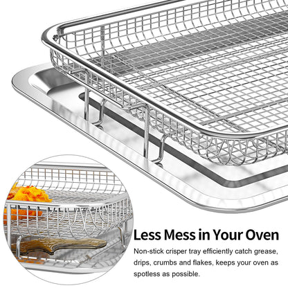 Air Fryer Basket, OPENICE 2 Set Air Fryer Pan and Crisper Tray for Oven, Non-stick Oven Air Fryer Basket for Baking and Crispy Foods - Large & Medium