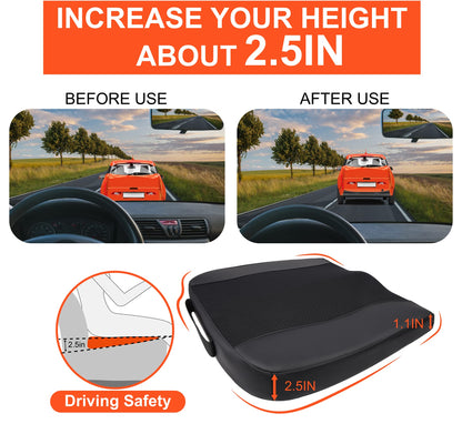 Car Seat Cushion, Comfort Memory Foam Car Cushions for Driving - Sciatica & Lower Back Pain Relief, Driver Seat Pillow for Auto, Office Chair, Wheelchair - Black