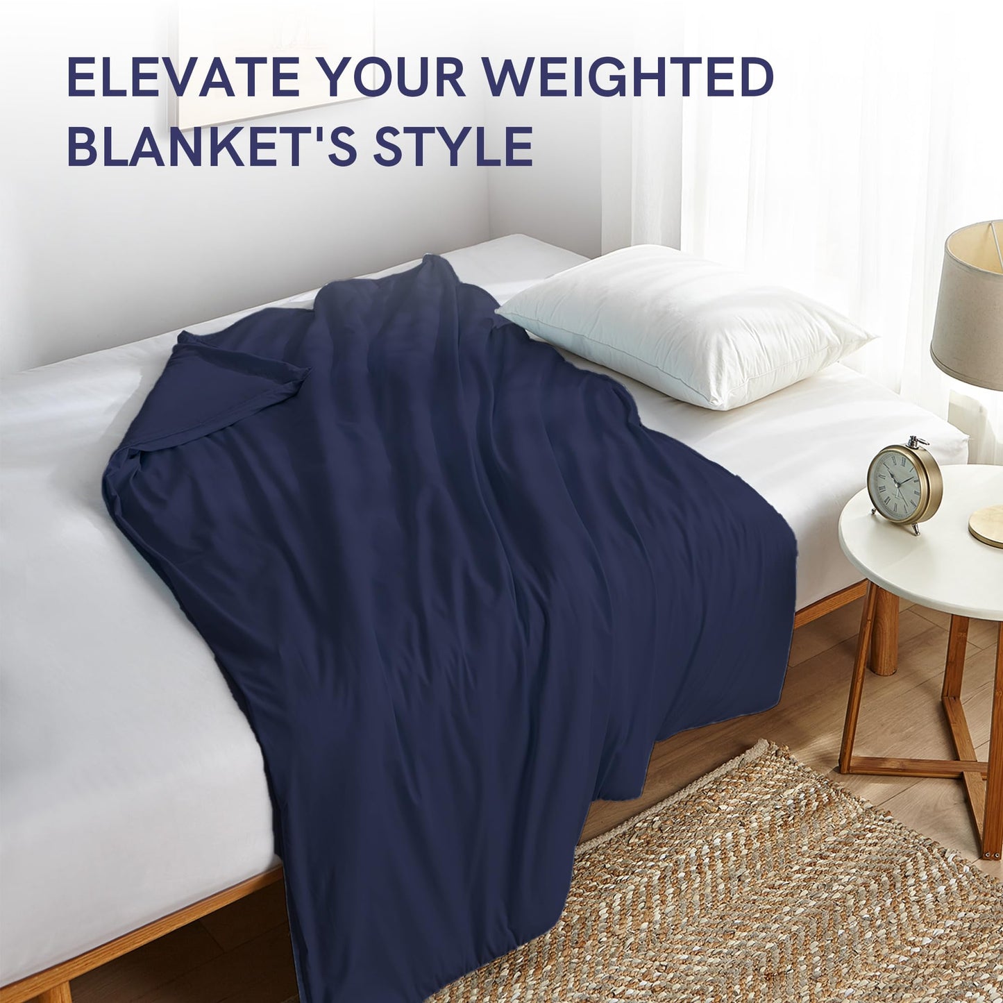 YnM Exclusive Cotton Duvet Cover for Weighted Blankets with 16 Strings (Navy, 60"x80")