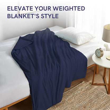 YnM Exclusive Cotton Duvet Cover for Weighted Blankets with 16 Strings (Navy, 60"x80")