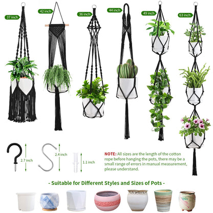 SFENNGPET Macrame Plant Hangers, 6Pack Hanging Planters for Indoor Plants w/ 6 Set Hangers Kit Handmade Macromay Plant Hangers Indoor Flower Pots Holder Stand for Boho Home Décor (POTS NOT Included)