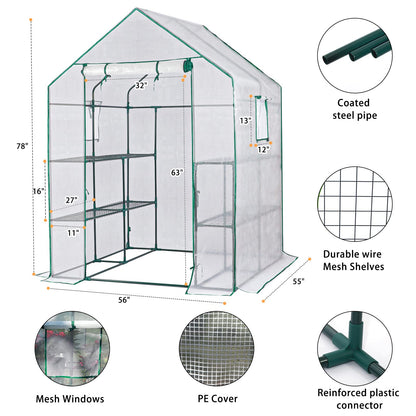 SV SCOOL VALUE Green Houses for Outdoors, PE Walk in Greenhouse with 2 Side Mesh Windows, Portable Green House with Anchors & Ropes Stands Up to Wind, 56"x56"x78" White