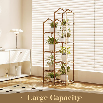 Bamworld Tall Plant Stand Indoor Outdoor Corner Plant Shelf Hanging Plant Holder Wood Flower Stand Plant Decor for Living Room Garden Balcony Patio
