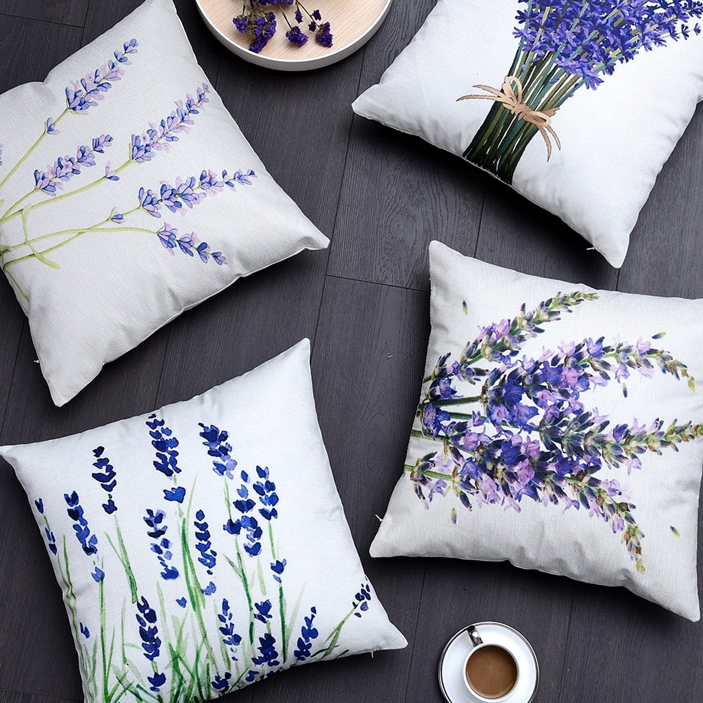 Songtec Decorative Throw Pillow Cover 18x18, Lavender Flower Garden Outdoor Patio Pillow Cushion Cases for Couch, Porch, Sofa, Bed (Insert Not Included) – Lavender