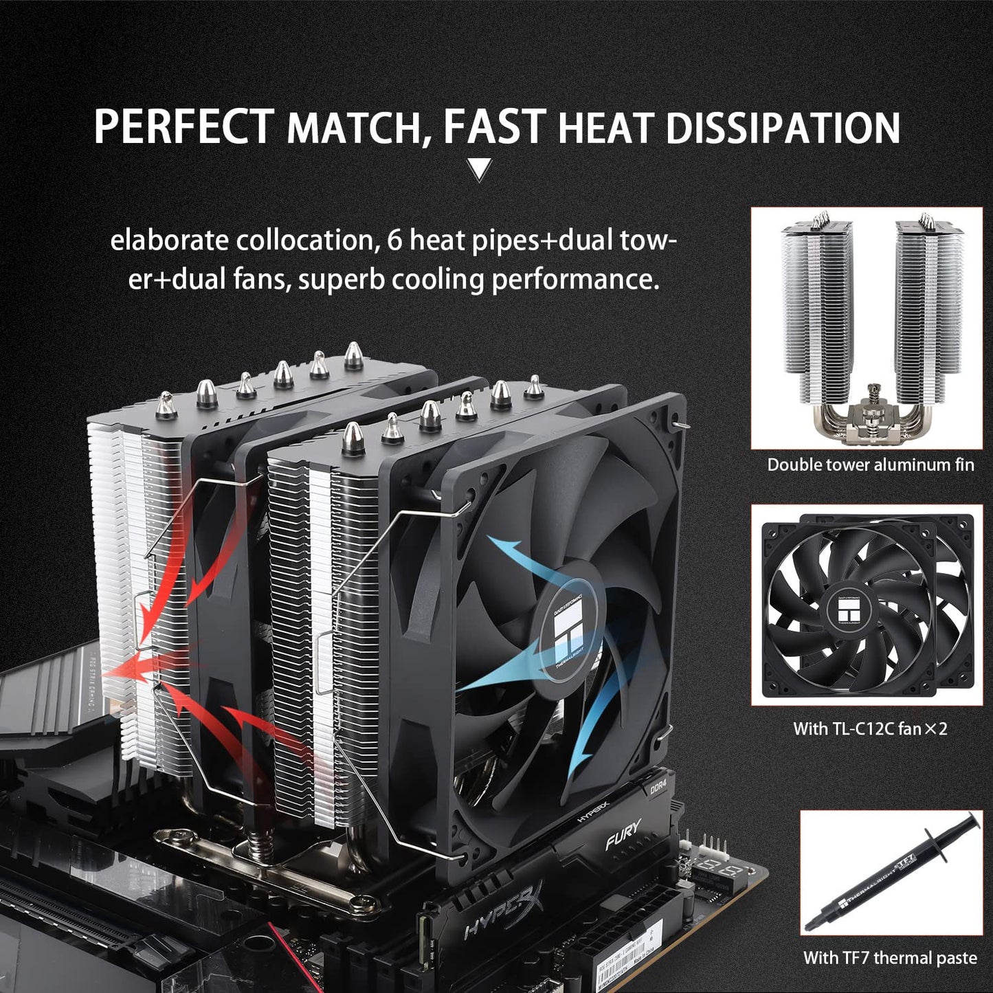 Thermalright Peerless Assassin 120 SE CPU Cooler, 6 Heat Pipes AGHP Technology, Dual 120mm PWM Fans, 1550RPM Speed, for AMD:AM4 AM5/Intel LGA 1700/1150/1151/1200/1851,PC Cooler