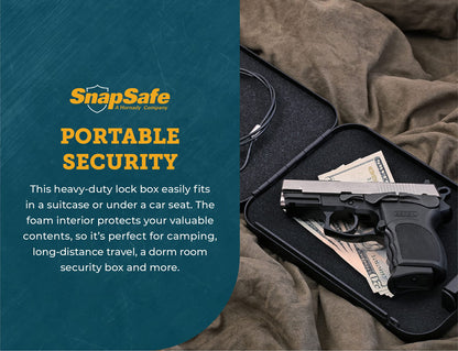 SnapSafe Portable Combination Lock Box for Guns and Valuables - Includes Lock Box (with 3-Digit Combination Lock) and Patented Security Cable - An Ideal Car Gun Safe - Large, 9.5 x 6.5 x 1.75 Inches