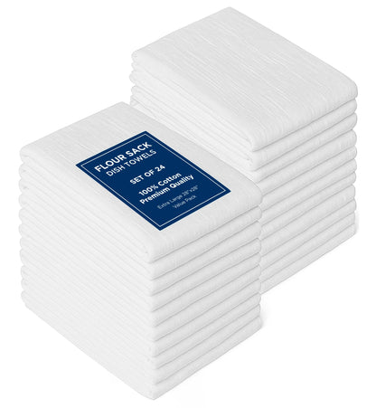 ROYALE LINENS Flour Sack Dish Towels - Kitchen Towel - Super Absorbent Flour Sack -100% Ring Spun Cotton -Tea Towels - for Embroidery, Cloth Diapers, Cheese Strainers (White - 28" X 28" Pack of 24)