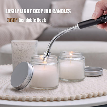 TOMOLO 2 Pack Electric Candle Lighter USB Rechargeable Flameless Windproof Arc Lighter with Flexible Neck, Safety Switch for Candle, Grill, BBQ, Camping & Kitchen (Black&Silver)