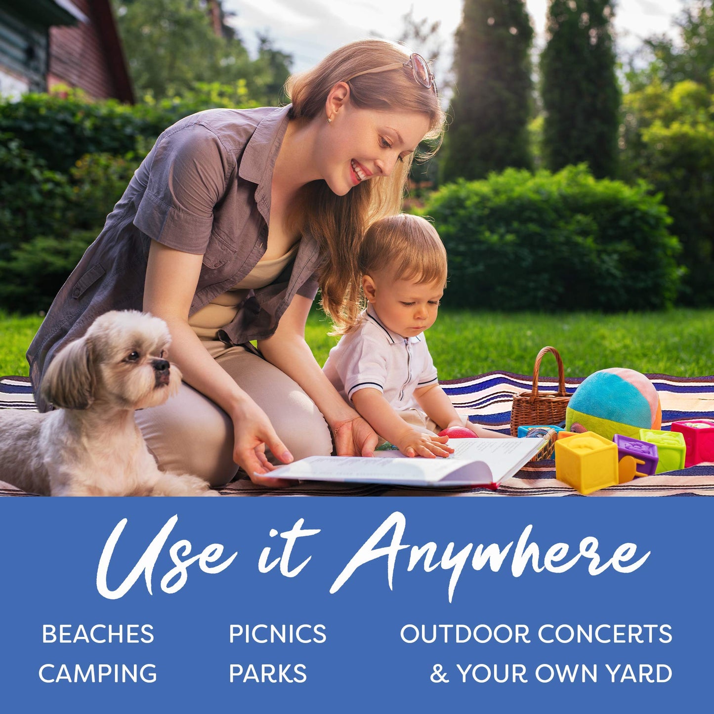 scuddles 60" x 60" Extra Large Outdoor Picnic Blanket – Waterproof, Foldable Travel Mat for Beach, Camping, Grass, Lawn, Park, Summers – Dual Layer, Soft Throw Rug Fits 4 Adults