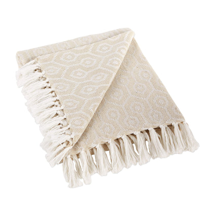 DII Modern Cotton Geometric Blanket Throw with Fringe for Chair, Couch, Picnic, Camping, Beach, & Keep Cozy with Everyday Use, 50x60, Off-White