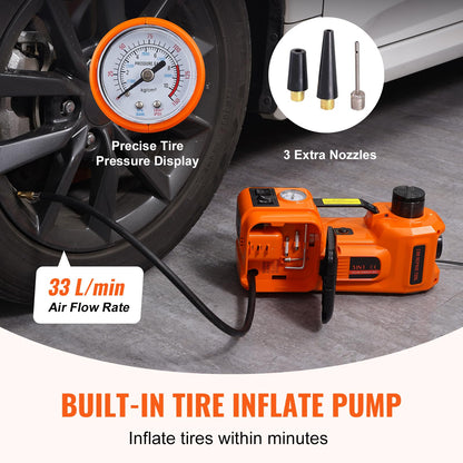 VEVOR Electric Car Jack, 5 Ton/11023 LBS Hydraulic Jack Lift with Electric Impact Wrench, Built-in Inflatable Pump, and LED Light for SUV MPV Sedan Truck Change Tires Garage Repair