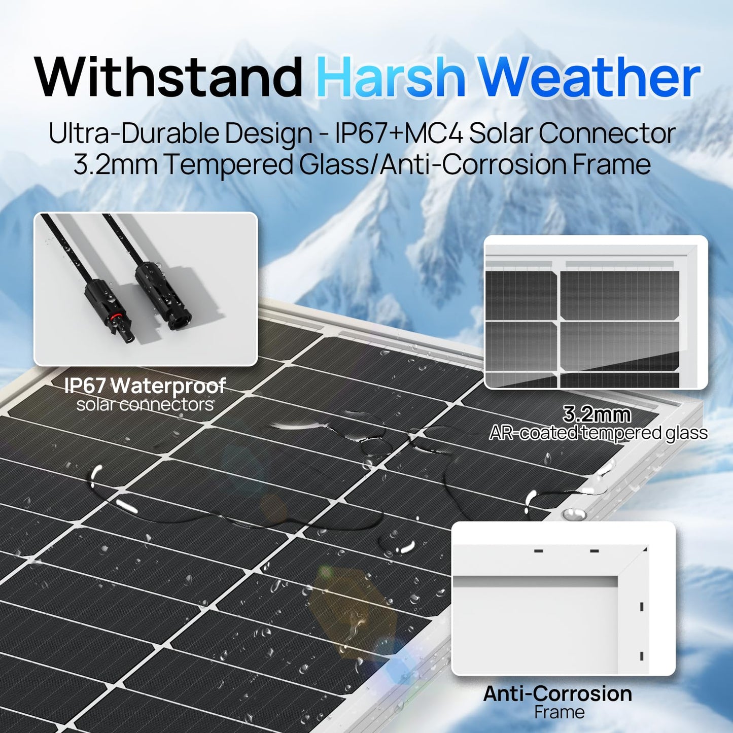 ECO-WORTHY 2pcs 100 Watt Solar Panels Monocrystalline Solar Panel for 12V/24V Battery RV Marine Boat and Other Off-Grid Applications, 2-Pack 100W