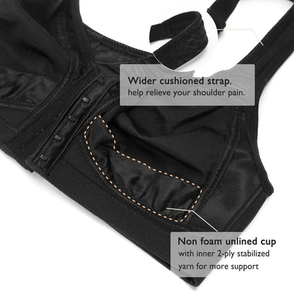 DotVol Women's Full Figure Front Closure Wirefree Jacquard Back Support Posture Bra(Black,44DDD)