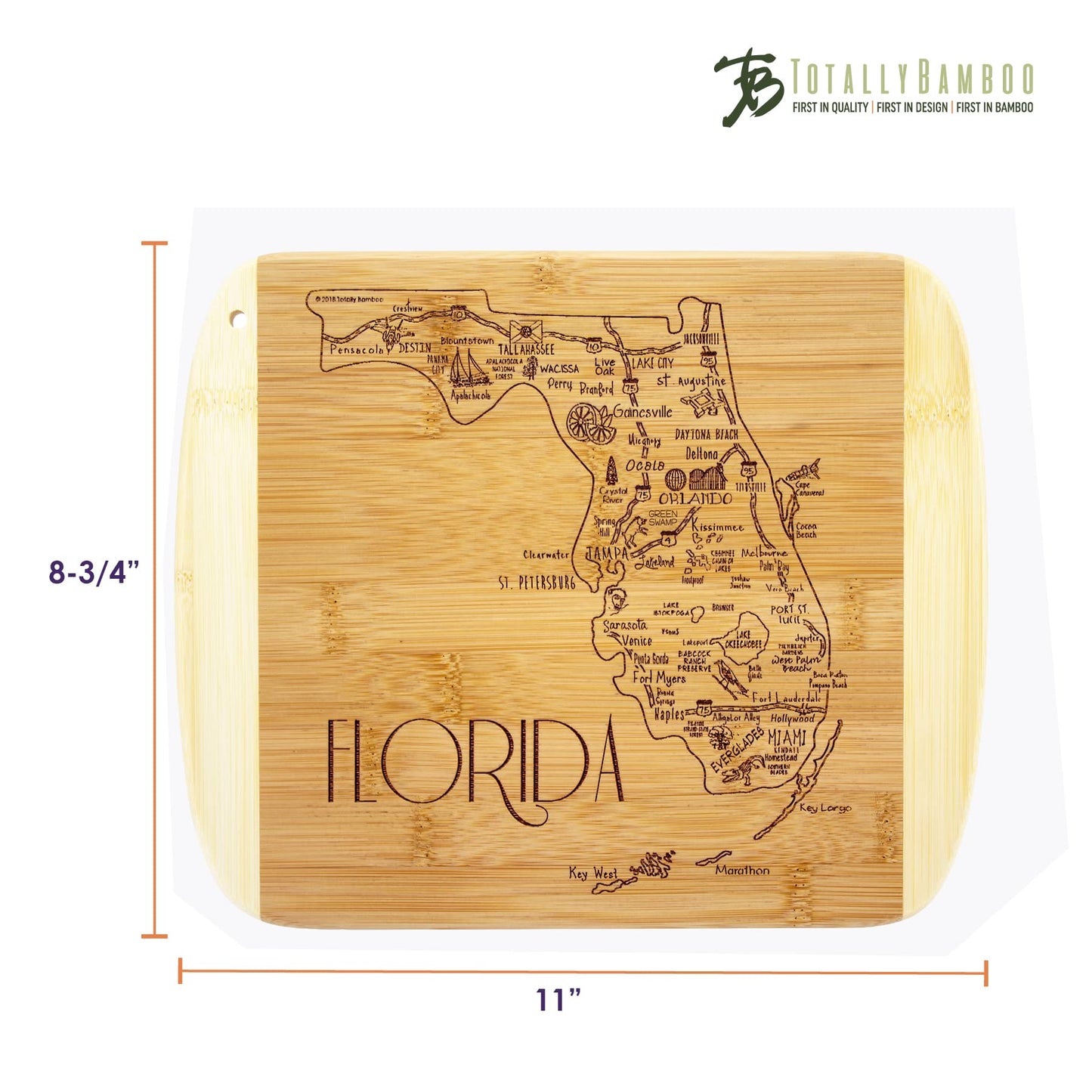 Totally Bamboo A Slice of Life Florida State Serving and Cutting Board, 11" x 8.75"