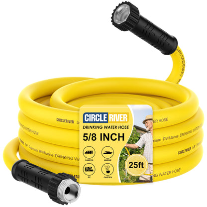CircleRiver RV Drinking Water Hose 25FT with Storage Bag, 5/8" Premium Fresh Water Hose for RV, Camping, Marine, Trailer and Truck, BPA Free, Anti-Kink and Leak-Free, Drinking Water Safe