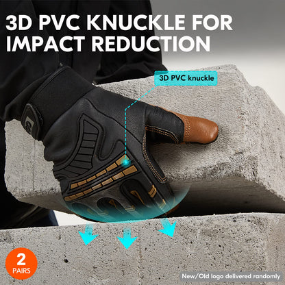 Vgo... 2-Pairs -4℉ or above Winter Waterproof High Dexterity Heavy Duty Mechanic Glove, Rigger Glove, Anti-vibration, Anti-abrasion, Touchscreen (Size L, Brown, GA8954FW)