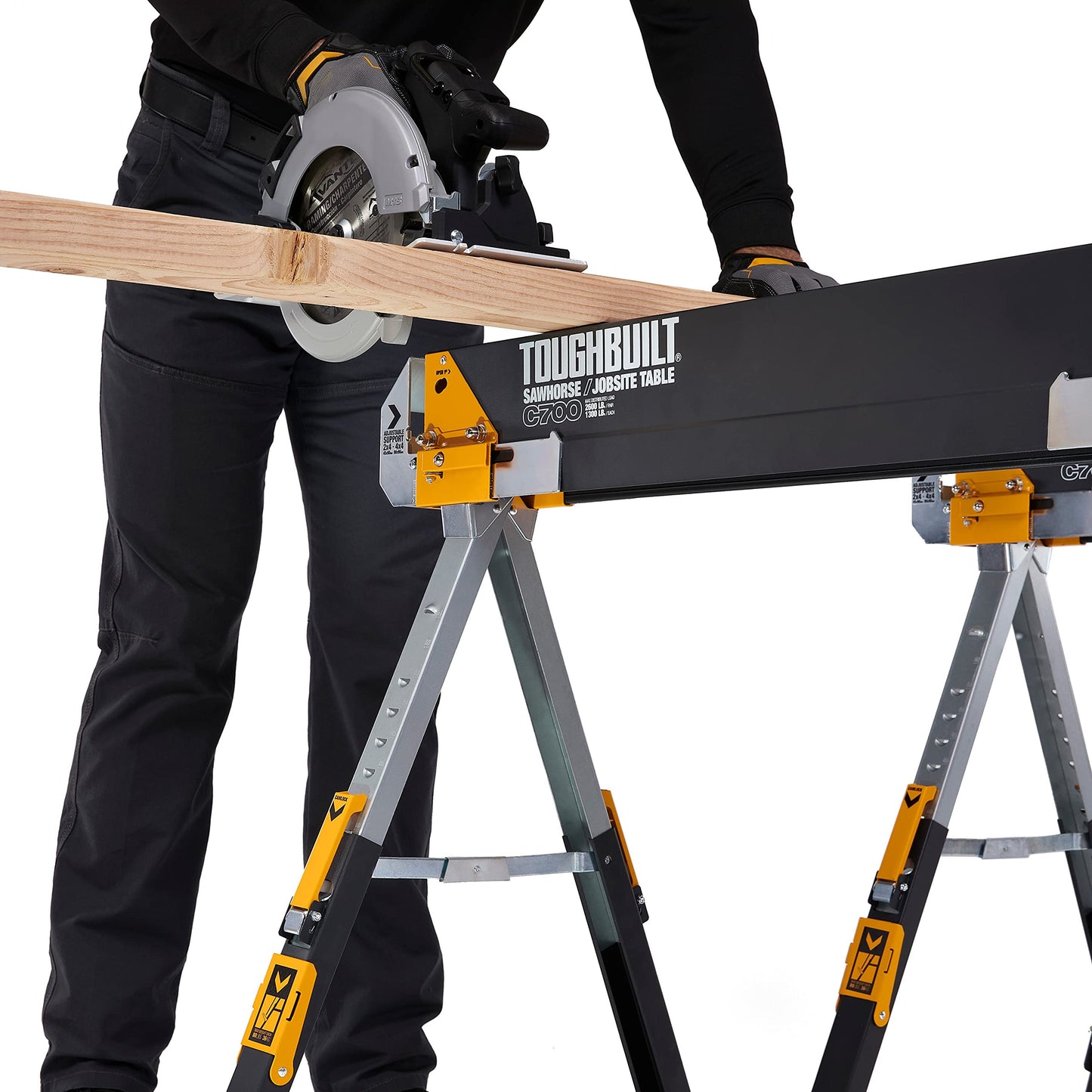 ToughBuilt - Folding Sawhorse - Sturdy, Durable, Lightweight, Heavy-Duty, 100% High Grade Steel - Adjustable up to 4x4 Size Support Arms - 1300 LB Capacity - (TB-C700) - 2 Pack