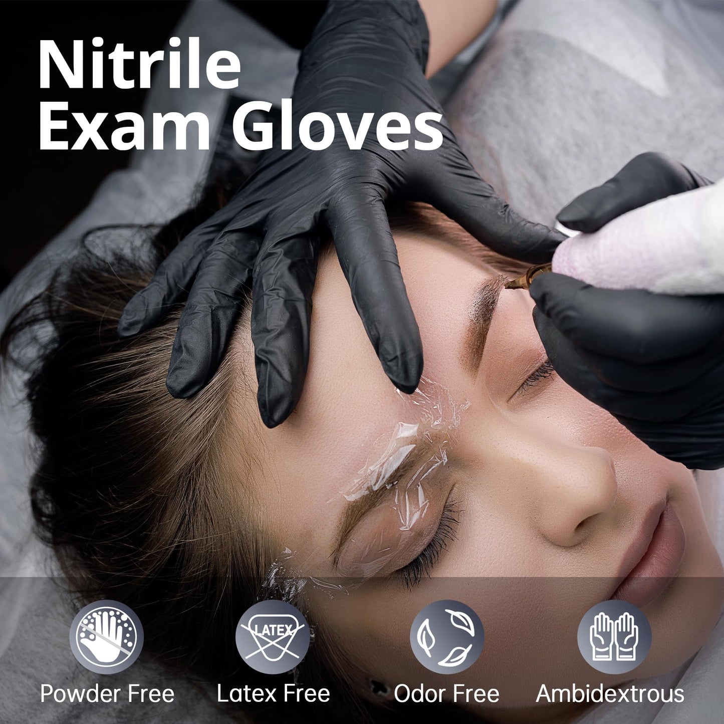 SwiftGrip Disposable Nitrile Exam Gloves, Black Nitrile Gloves Disposable Latex Free for Medical, Cooking & Esthetician, Food-Safe Rubber Gloves, Powder Free, Non-Sterile, 100-ct Box (Medium)