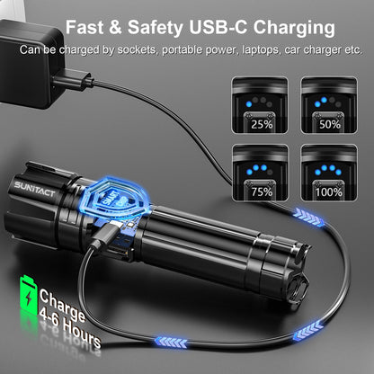 Sunitact Flashlights High Lumens, Rechargeable Flashlight Led 2000 Lumen XHP70.2, Super Bright Flash Light, High Powered Handheld Flashlights for Emergency Camping Gift, IP67 Waterproof, Adjustable