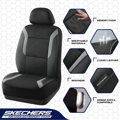 Skechers Memory Foam Car Seat Covers, Air Cool Mesh Thick Seat Covers, Gray Two Front Car Seat Protector, Airbag Compatible, Automotive Comfort & Protection for Most Cars, Van,Trucks, SUV,Grey