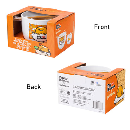 Silver Buffalo Sanrio Gudetama Lazy Egg Nissin Top Ramen Ceramic Ramen Bowl with Chopsticks | Microwave Safe Noodle Bowl, 20 Oz | Cute Gudetama Design | Perfect for Ramen & More