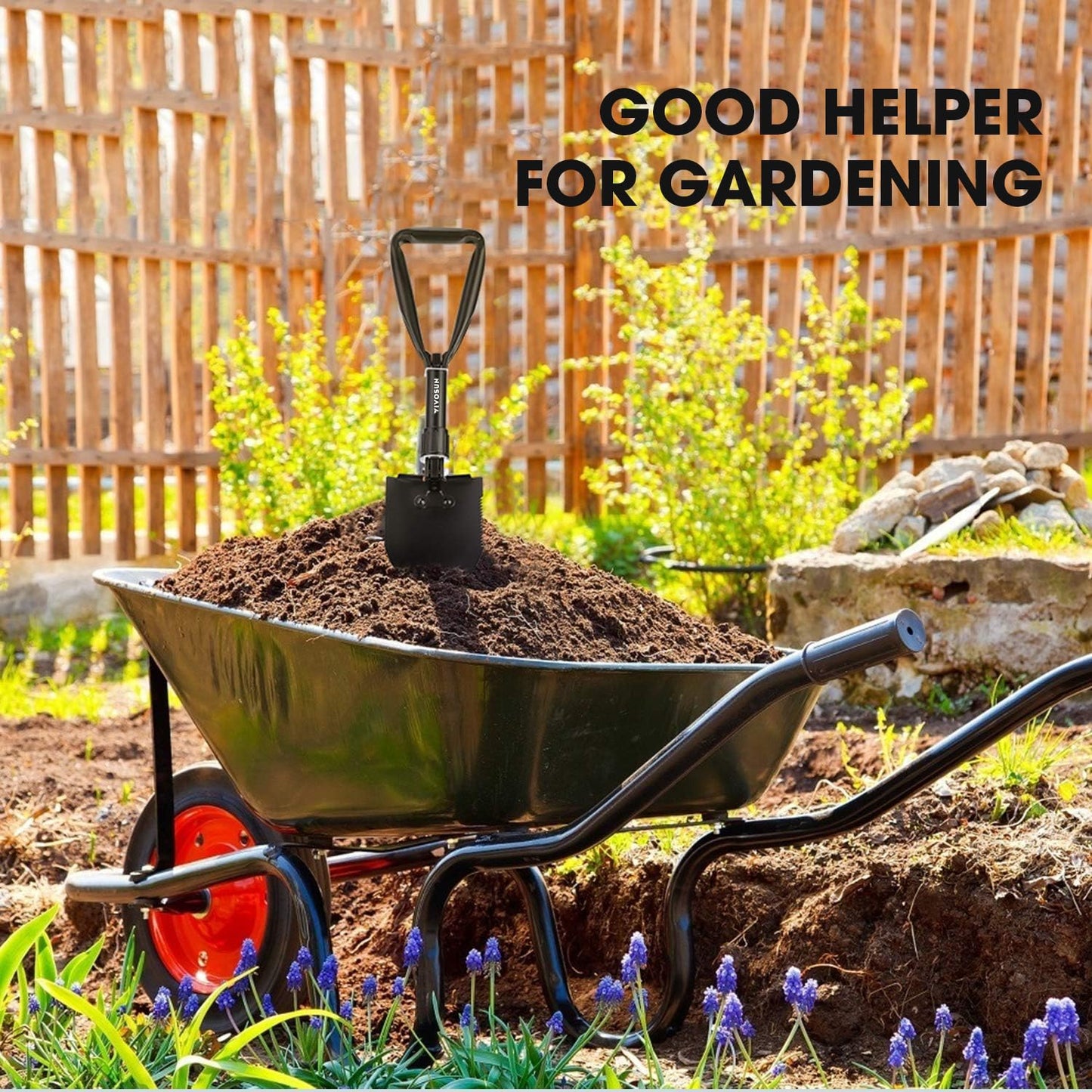 VIVOSUN Folding Camping Shovel, 18'' Survival Shovel, Portable Small Shovel with High Carbon Steel, Tactical Entrenching Tool for Hiking, Digging, Backpacking, Gardening, Off Road, Beach