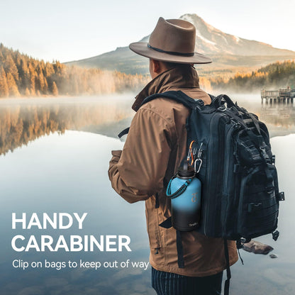 Trebo Water Bottle 64oz with Paracord Handle, Half Gallon Large Vacuum Double Wall Stainless Steel Insulated Water Jug with Holder Strap Straw Spout Lids, Leakproof Keep Cold & Hot, Indigo/Black