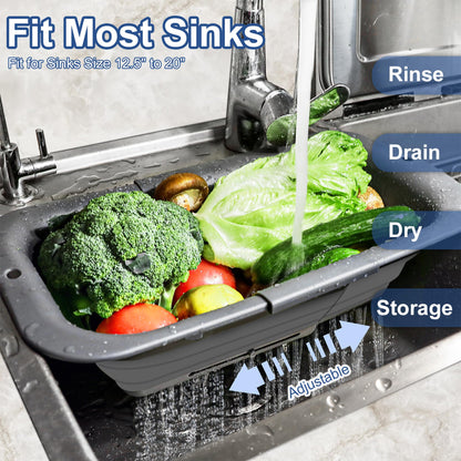 ROTTOGOON 7Qt Collapsible Colander Strainer, Expandable Over the Sink Colander, Adjustable Silicone Kitchen Sink Strainer, Foldable Large Colanders Basket to Wash Vegetable, Fruit, 15" to 19.8"