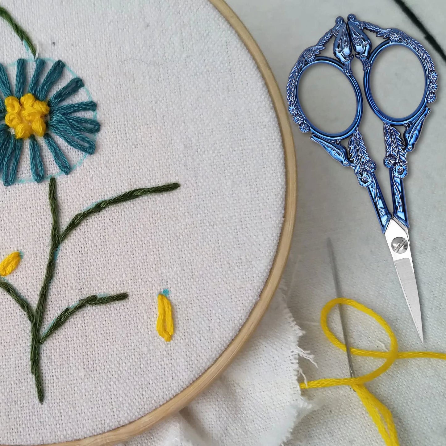 YOUGUOM Embroidery Scissors, Small Sharp Pointed Detail Shears for DIY Craft Needlework Yarn Sewing Cross Stitch Thread Cutting Handicraft Tool, 4.6in Blue Little Bird