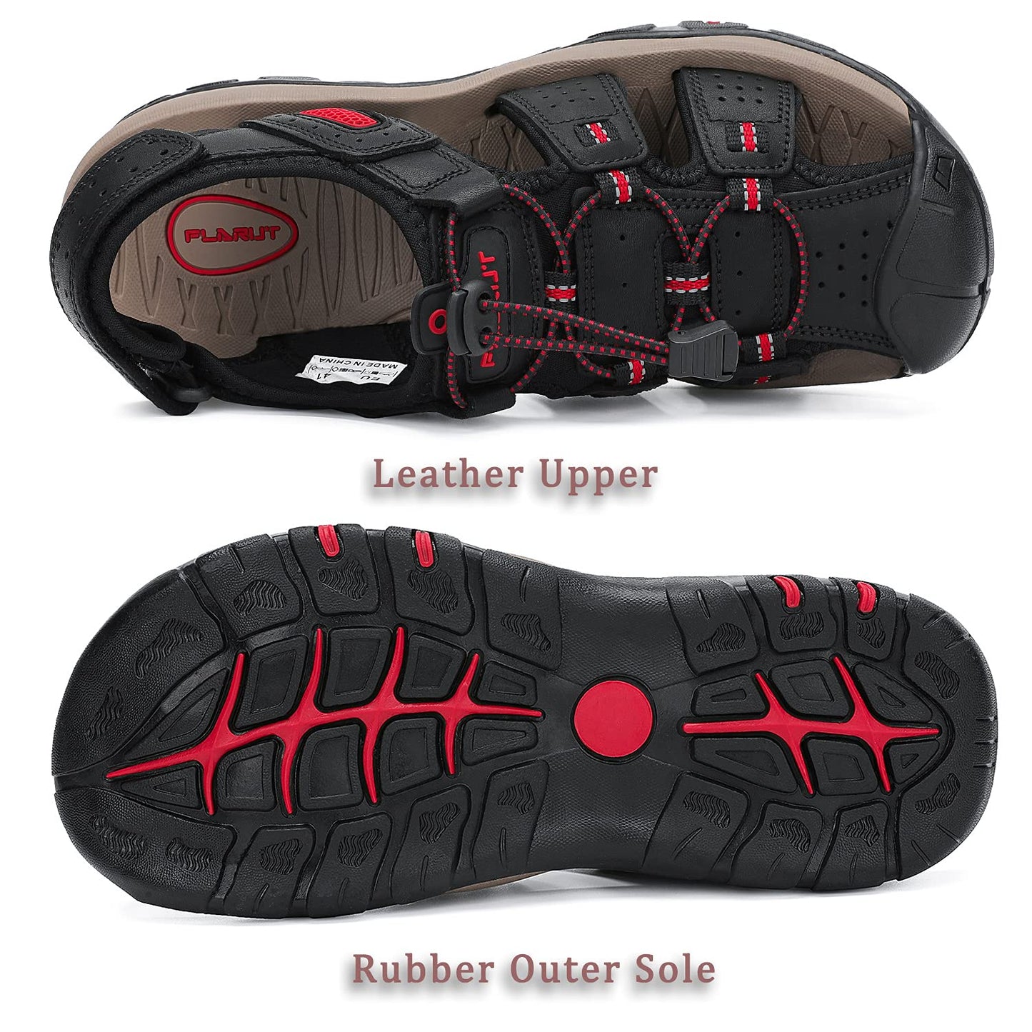 FLARUT Men's Sport Sandals Outdoor Hiking Sandals Closed Toe Leather Athletic Lightweight Trail Walking Casual Sandals Water Shoes (C-Black,43)