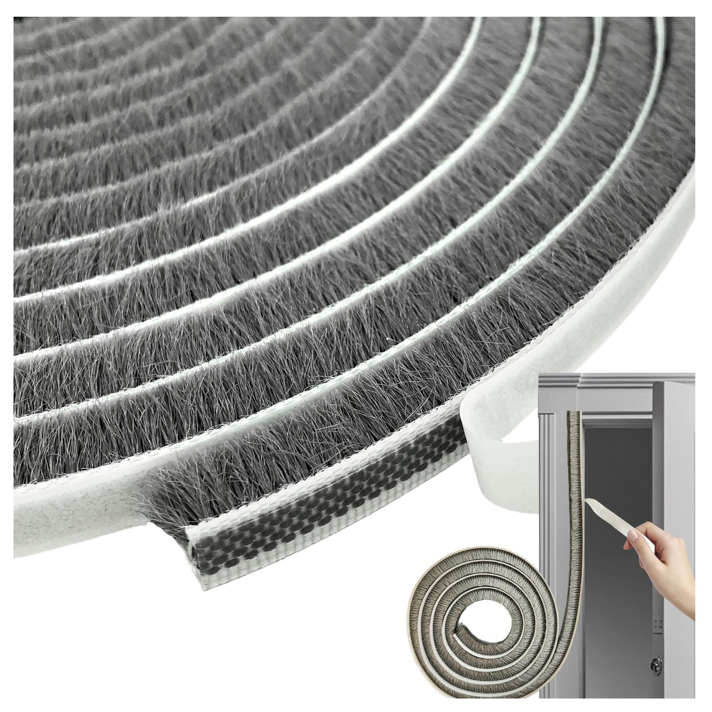 Self-Adhesive Pile Weather Stripping Seal for Sliding Windows and Door Frames, 16.5ft x 11/32 inch, Grey