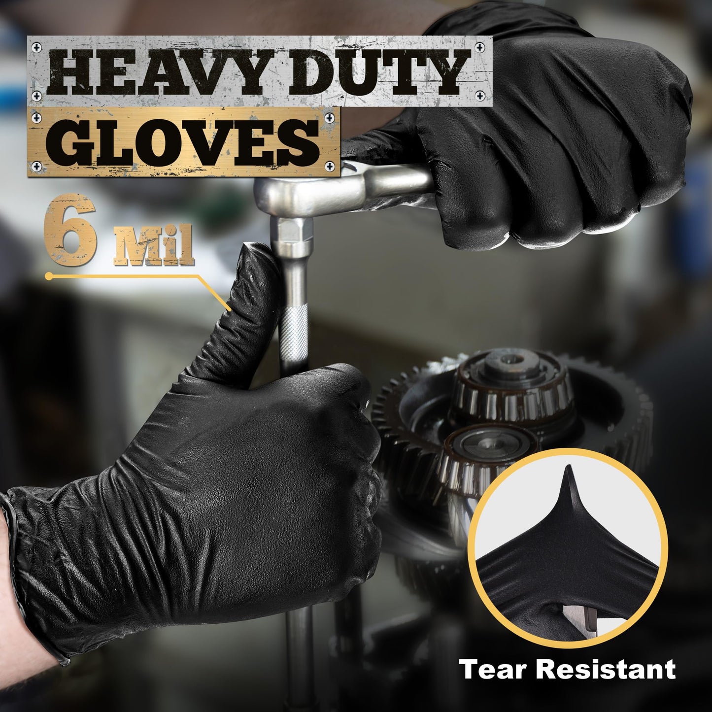 TitanFlex Heavy-Duty Black Disposable Nitrile Gloves, Box of 100, 6-mil, Fully Textured, Powder-Free, Latex-Free, Non-Sterile